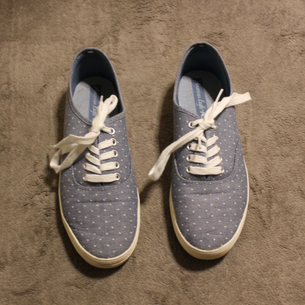 American Eagle Blue & White Polka Dot Plimsoll Sneakers 8.5